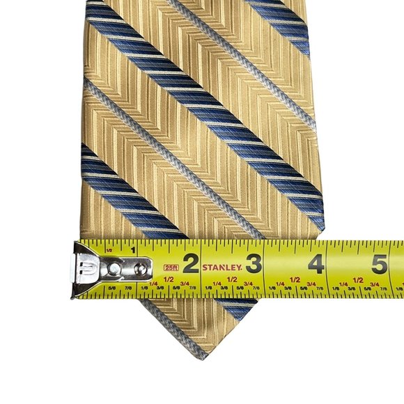 Burma Bibas Gold Blue Chevron Striped 100% Silk Neck Tie Office Work Church Even - Picture 9 of 10